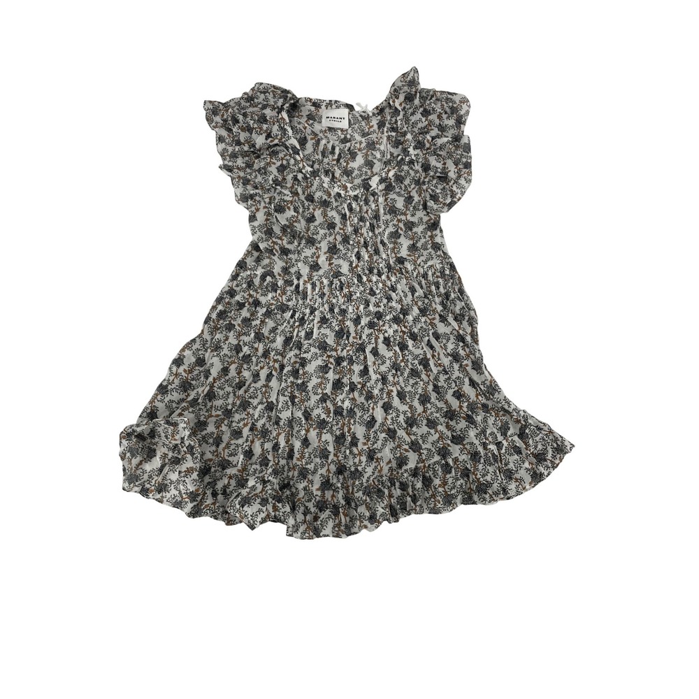 Marant Etoile Godrana Dress 38 White Floral Excellent Ruffle Pintuck Mini